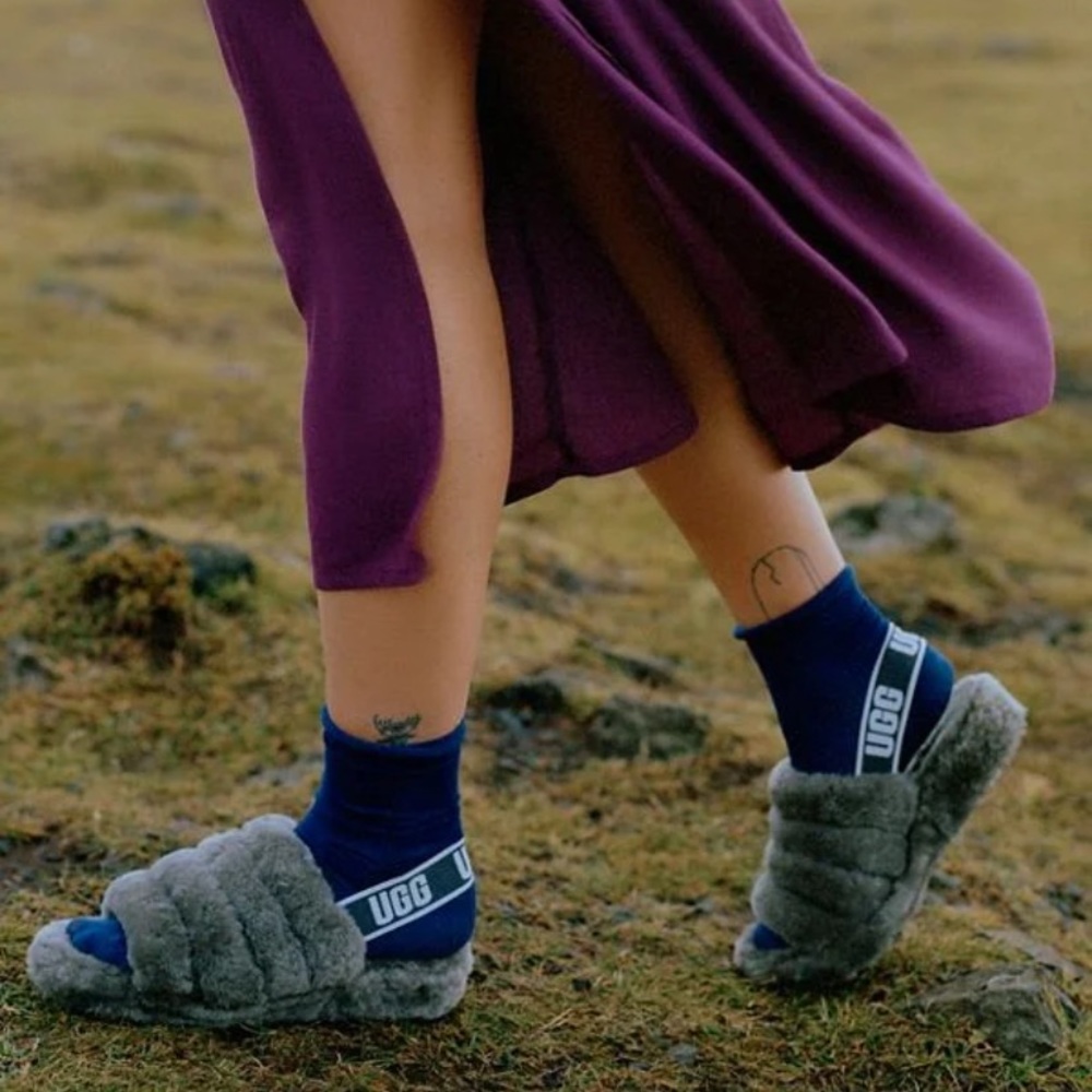 Ugg fluff sheepskin slides grey